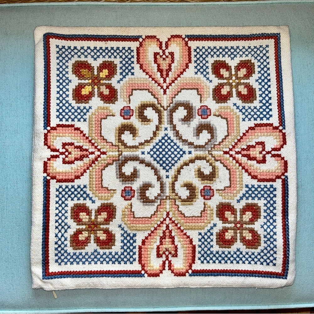 Pillow Cover Sham Floral Hearts Linen & Wool Zipper